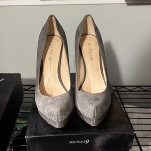 Boutique 9 Charcoal  Suede with leather Heels